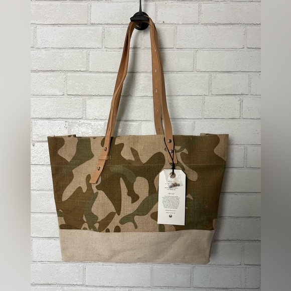 Apolis Market Bag Large Burlap Shoulder Market Bag Leather Handles New Como - Picture 3 of 10